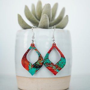 Handmade Turquoise/orange/Red danlgy earrings